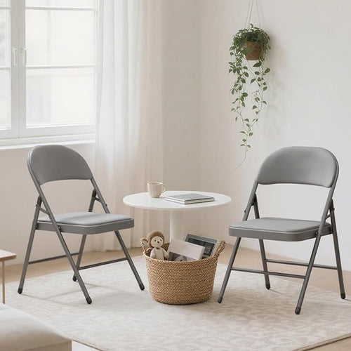 4 Pack Gray Folding Chairs with Padded Cushion for Outside, Portable Stackable Commercial Metal Foldable Chairs with Steel Frame for Home Events Office Wedding Party, 350lbs Capacity