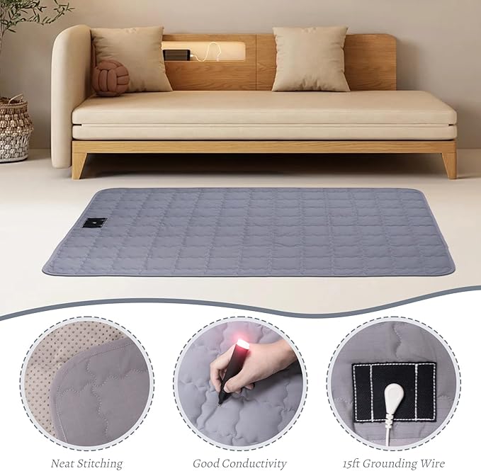 Grounding Mat, 35x50 Inch, Cotton Grounding Pad with Silver Fiber, Grounding Mat for Bed, Improves Sleep Wellness, Gray