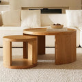 FAME HOME Round Nesting Coffee Table Set of 2,31.5" Large & 18" Small Low Tables with Wood Look Top,Space-Saving Side Tables for Living Room,Bedroom,Office,Minimalist Center Table Set (Brown, L+S)