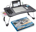 Slendor Lap Desk with Tablet Slot, Foldable Laptop Table with Storage Drawer for Bed，Portable Bed Desk for Laptop, Computer Tray with Cup Holder Notebook Stand Reading Holder for Couch Floor, Black
