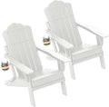 FOOWIN Adirondack Chair Set of 2, Folding Adirondack Chair with Cup Holder, HDPE All-Weather Fire Pit Chair for Patio, Garden, Backyard, Poolside, White