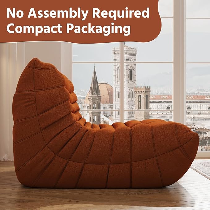 Bean Bag Chair, Fireside Chair, Large Bean Bag Chair for Adults, Bean Bag Chairs for Teens with High-Resilience Foam, Non-Slip Base Floor Lounge Sofa,Living Room (Orange, Loveseat)
