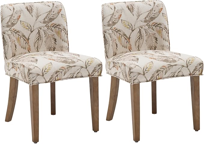chairus Farmhouse Dining Chairs Set of 2, Upholstered Comfy Dining Room Chairs Linen Fabric Walnut Brown Wood Kitchen Chairs for Dining Table, Living Room, Kitchen, Floral Pattern