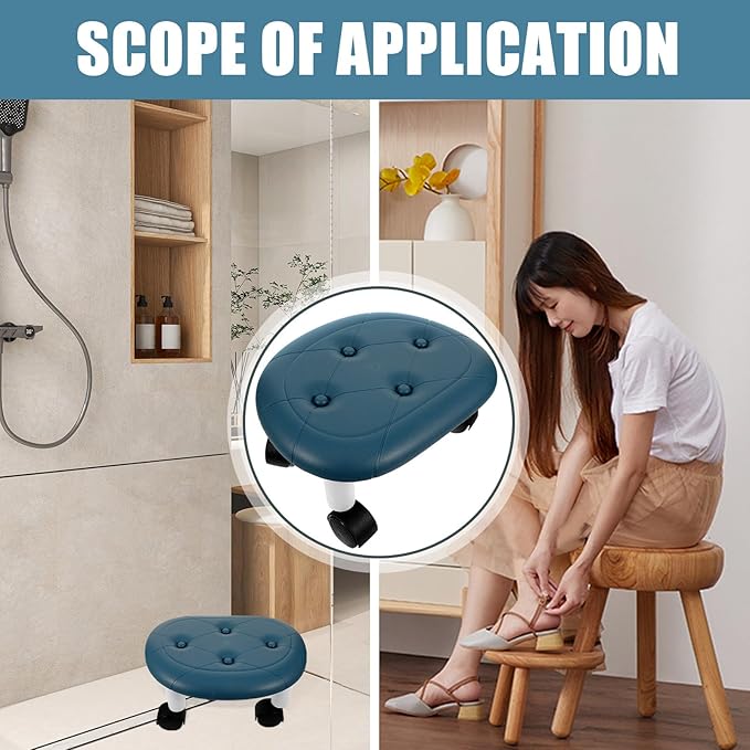 BESPORTBLE Rolling Stool with Wheels Blue Low Small Stool for Office Portable Foot Rest for Pedicure and Home Use