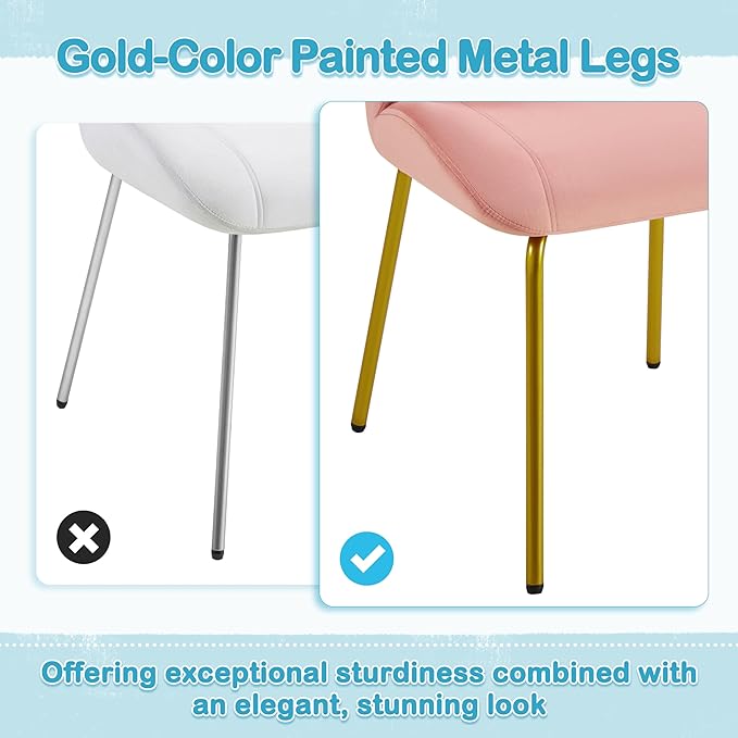 Yaheetech Vanity Chair, Velvet Accent Chair with Shell-Shaped Backrest, Modern Armchair with Gold Metal Legs for Dressing Room/Bedroom/Living Room, Pink