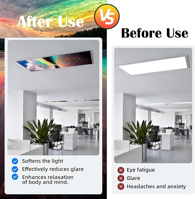 8 Pcs Fluorescent Light Covers - 4 x 2 Feet Covers for Ceiling Lights, Magnetic Light Filters for Classroom, Office, Hospitals, Home (Sunset)
