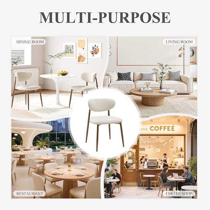 MALOL Dining Chairs Set of 4, Upholstered Dining Room Chairs with Metal Legs and Anti Slip Pads, Curved Back Kitchen Chair for Home and Restaurant Use, Beige