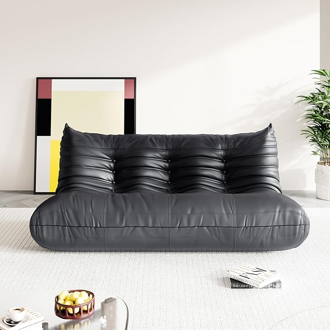 Fireside Corner Bean Bag Chairs for Adults,Comfy Lazy Floor Sofa Couch, Soft Lounge Foam-Filled Couches 3-Seater Chair for Living Room Bedroom Office,Black