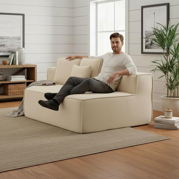 KEIKI 75.2" Teddy Fleece Single Sofa Chair – Soft Compressed Modular Couch with Oversized Seat & Plush Back Support, Relax Lounge Chair for Gaming Setups & Entertainment Spaces