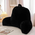 A Nice Night Faux Fur Reading Pillow Bed Wedge Large Adult Children Backrest with Arms Back Support for Sitting Up in Bed/Couch for Bedrest,Black