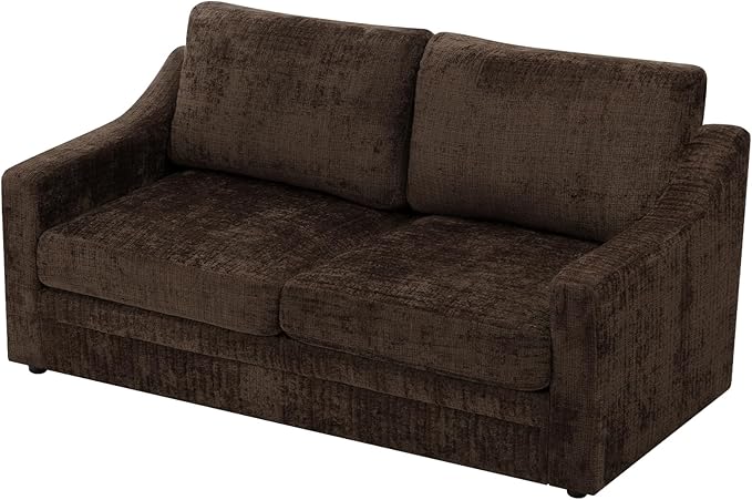 ACMEASE 67 Inches Chenille 2-Seat Sofa w/Comfortable Back Cushions, Modern Love Seat w/Deep Seat Space, Upholstered 2 Seater Couch w/High Resiliency Foam for Living Room, Office, Brown