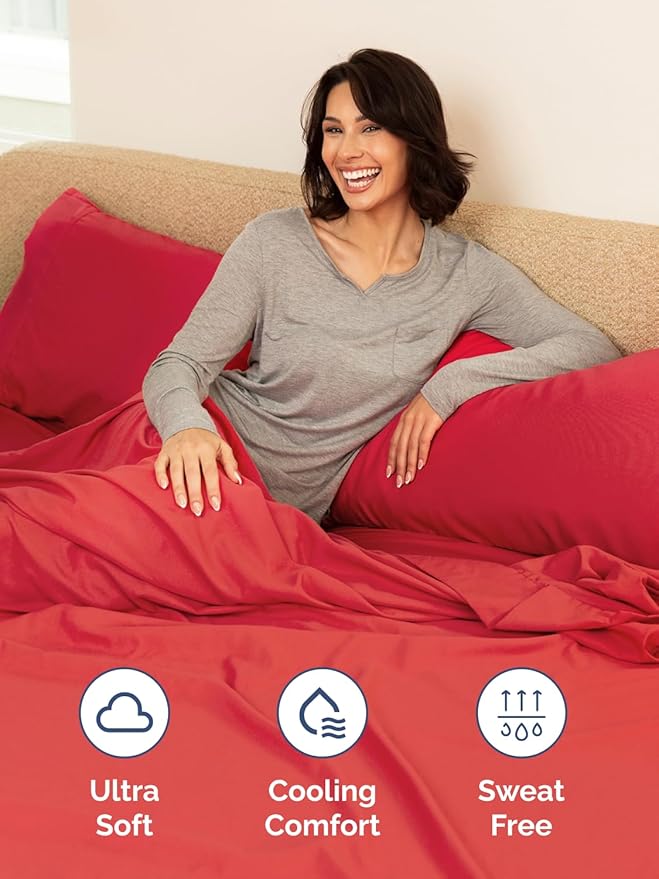 Extra Deep Pocket Twin XL Sheets - 3 Piece Breathable & Cooling Bed Sheets - Hotel Luxury Bed Sheet Set - Soft, Wrinkle Free & Comfy - Easily Fits Extra Deep Mattresses - Deep Pocket Red Sheets Set