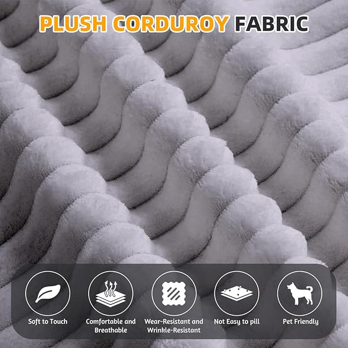 79" Foldable Floor Couch, 2-Seat Convertible Sleeper Sofa with Blanket and 2 Soft Pillows, Corduroy Fabric, for Living Room, Bedroom, Apartment, No Assembly Required, Light Grey