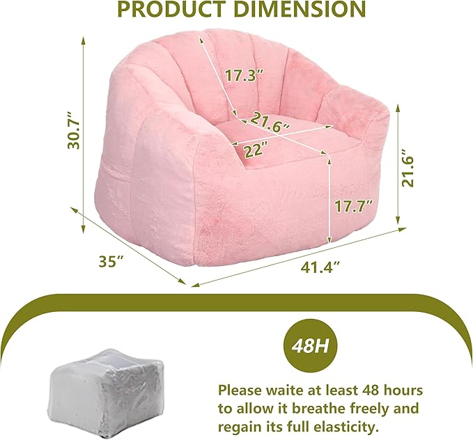 Setawix Giant Bean Bag Chair with Filler, Comfy Faux Fur Bean Bag Chairs for Adults and Kids, Lazy BeanBag Sofa Stuffed Floor Sofa with Memory Foam for Bedroom Apartment Living Room,Pink