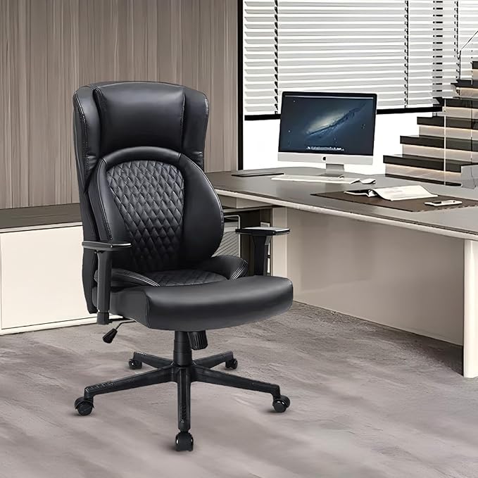 CLATINA Big & Tall Executive Managerial Chair, Heavy Duty Ergonomic Leather Office Desk Chair, High Back Computer Task Chair with 3D Adjustable Arms and Lumbar Support for Home Office, Black, 2 Pack