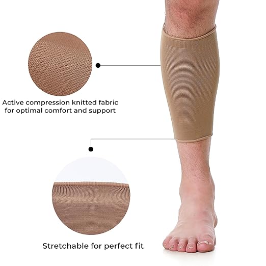 NeoTech Care Calf Compression Sleeve for Calves Support or Shin Splint (Beige Color, Size XL, 1 Pair)