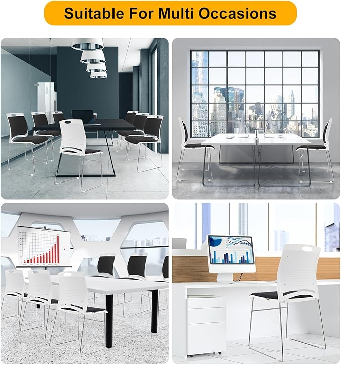 Stacking Chairs Set Black Stackable Home Office Guest Chair Set with Padded Seat and Back,Lobby Chairs Waiting Room Reception Chair for Cafeteria,Library, Laboratory,Training Room (4 Pack)