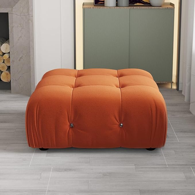 JACH Modern Ottoman Module for Living Room, Cushion Covers Removable, Minimalist Comfy Breathable Ottoman for Living Room Apartment (Orange)