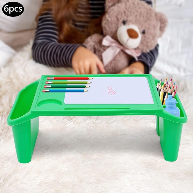 6 Pcs Kids Lap Desk Tray Set for Writing & Eating, Portable Lightweight Desks with Side Pockets for Home, School, Classroom, and Travel Use