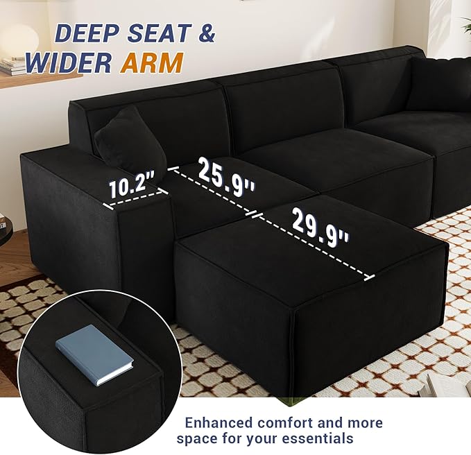 80.3" Cloud Sectional Couch, Chenille Boneless Couch 2 Seater with Deep Seats & Wide Armrests, Comfy Modular Sectional Sofa Memory Foam Compression Floor Sofa for Living Room, No Assembly Required
