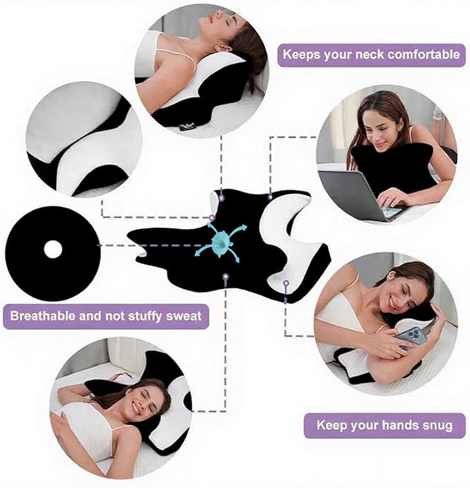 wuFQecht Bed Rest Reading Pillow，Neck&Chin and Back Support Pillow，Headboard Wedge Pillow，Ergonomic Memory FoamLying, Reclining, and Prone Sleepers，Sitting up Pillow，Relieve Neck/arm Pain-Black