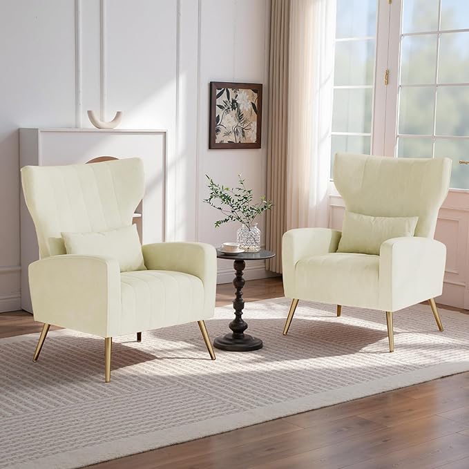 Nalupatio Modern Accent Chairs for Set of 4 Upholstered Velvet Fabric Reading Chair Mid Century Arm Chair Comfy Armchair for Living Room,Beige