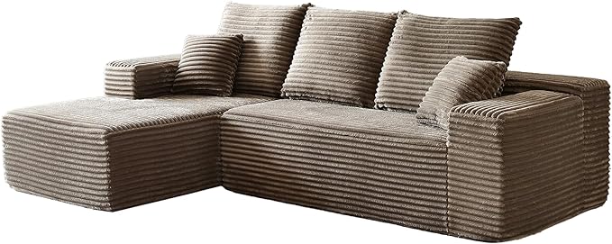 HYJT-H&K Modular Sectional Sofa Cloud Couch, 107" Comfy L Shaped Sectional Couches for Living Room, Deep Seat Memory Foam Plush Fluffy Corduroy Boneless Couch Sectionals Left Facing Sofa Chaise Camel