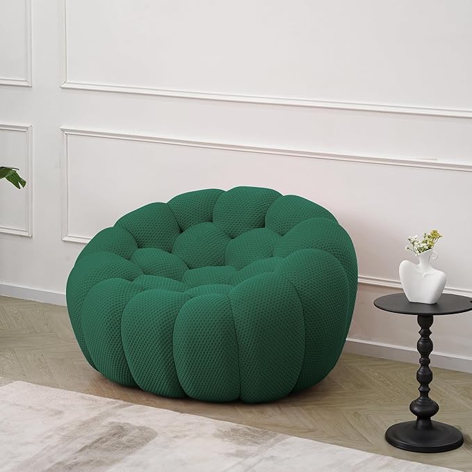 JACH 49.21'' Modern Lazy Floor Sofa, Oversized Bubble Couch Chair, Upholstered Mesh Fabric Bubble Sofa, 3D Honeycomb Shape Curved Couch for Living Room, Office, Apartment, Small Space (Green)
