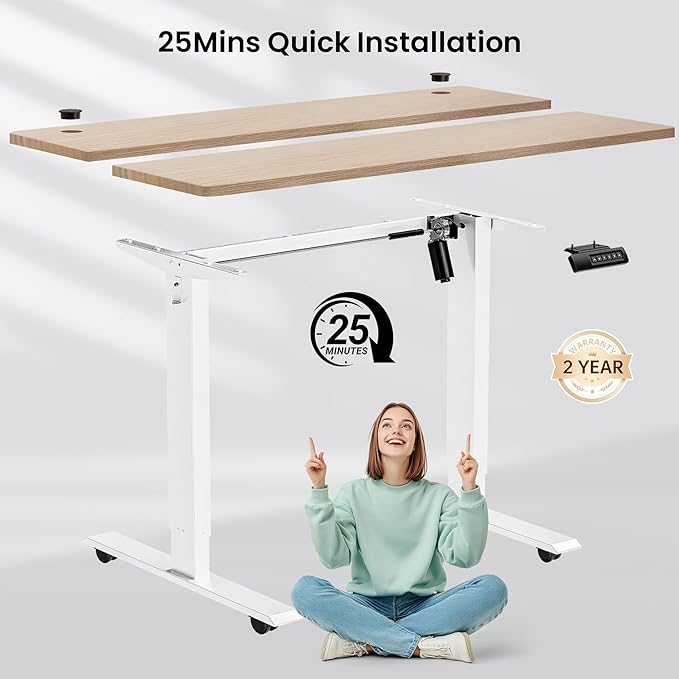 farexon Electric Standing Desk Adjustable Height, 55 x 24 Inch Stand up Desk with Large Mouse Pad, Rolling Wheels & Foot Pad,27''-46'' Lifting Range Home Office Computer Desk(Oak Gray)