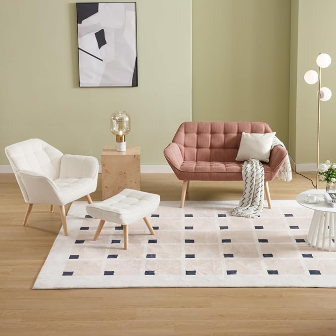 QUINJAY 48" Small Loveseat Sofa, Modern Linen Fabric Mini Sofa Couch 2-Seater Love Seat with Quilting Backs and Wood Legs for Living Room, Bedroom and Small Space, Pink