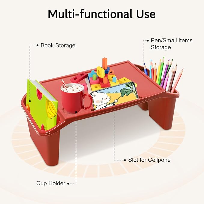 6 Pcs Kids Lap Desk Tray, Plastic Breakfast Lap Desk Trays with Storage Slots, Portable Stackable Lap Tray Tables for Writing Drawing Classroom, 19.69" L x 9.84" W x 7.1" H (Multi-Color Style 1)