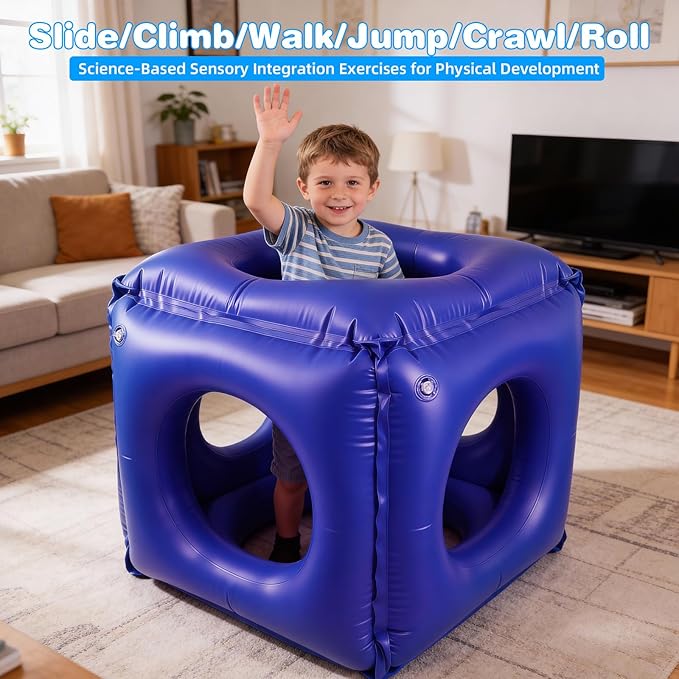 Drill Hole Box Sensory Chair for Kids, Sensory Cuddle Box-2025 Reinforced Calming Vestibular Toy with Deep Pressure, Inflatable Sensory Pod for Autism, ADHD, Physical Training with Sensory Needs