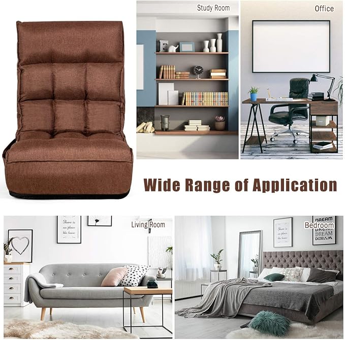 ARLIME 4-Position Adjustable Floor Chair, Armless Gaming Chair w/Back Support & Soft Cushion, Memory Foam Floor Lazy Sofa for Gaming, Reading, Meditating (Coffee)