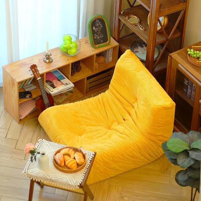 N&V Fireside Floor Sofa- Mid-Century Modern Armless Lounge Chair with Premium Soft Corduroy Fabric, Plush Foam Cushion Accent Chair for Living Room, Bedroom & Office (Tuscany)