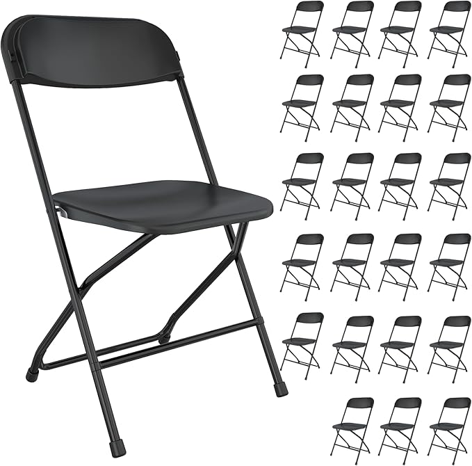 24 Pack Black Folding Chairs, Portable Party Chairs, Plastic Folding Chair,Stackable Commercial Seats with Steel Frame for Office Wedding Party Patio Dinning Events, 350lbs Capacity, Black