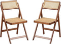 Furlide Rattan Folding Chairs, Modern Mid Century Dining Chairs Set of 2, Outdoor Bamboo Chairs for Bedroom Living Room Reading Room Dining Kitchen, Walnut