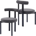 Kiztir Boucle Dining Chairs Set of 2, Modern Dining Room Chairs with Curved Backrest and Black Metal Legs, Upholstered Round Dining Accent Chairs for Kitchen, Living Room, Bedroom (Gray)