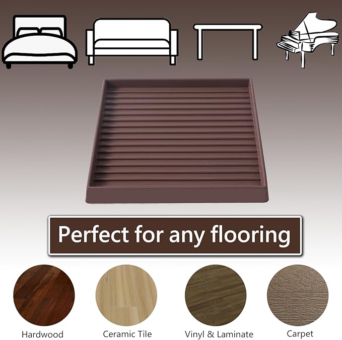 5x5 Square Rubber Furniture Caster Cups, Anti-Sliding Furniture Pads Bed Stopper Floor Protectors with Grip - Protect Any Flooring