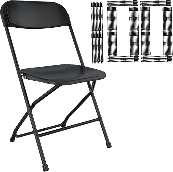 100 Pack Black Folding Chairs, Portable Party Chairs, Plastic Folding Chair,Stackable Commercial Seats with Steel Frame for Office Wedding Party Patio Dinning Events, 350lbs Capacity