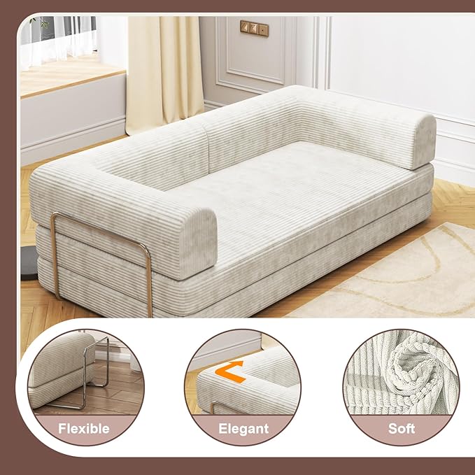 GAOMON Convertible Sleeper Sofa Bed, Sleeper Sofa | Corduroy Fabric | High-Density Sponge | Fixed-Shape Frame, Modular Sofa Bed for Living Room Lounge Studio 78.7 * 39.4 * 29.6 Inch