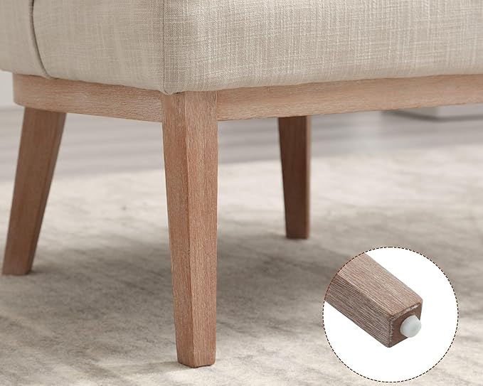Comfy Barrel Chair Mid-Century Modern Accent Chair with Solid Wood Leg Upholstered Reading Arm Chair Linen Fabric Waiting Room Round Side Chairs for Small Spaces Living Room Bedroom Office, Beige