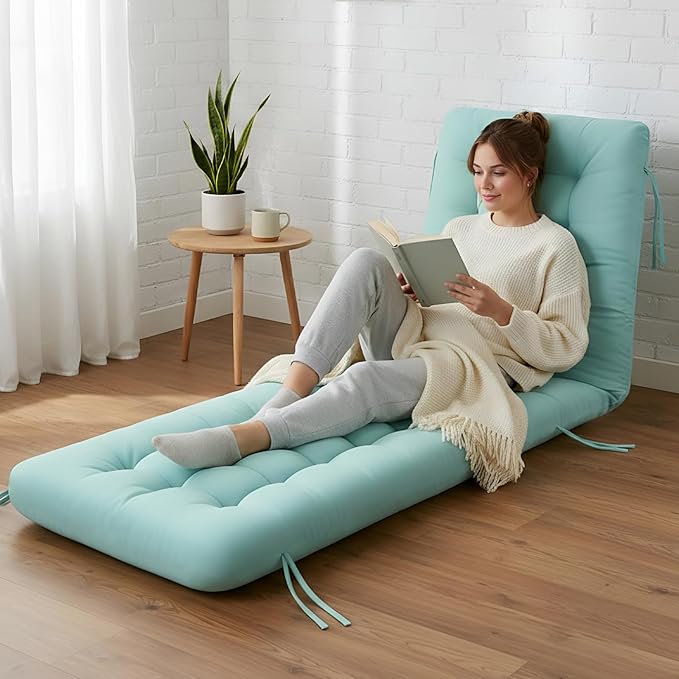 Vercraft Long Floor Cushion Large Floor Cushion with Brushed Cotton 74.8 x 27.5 x 3.15 in Jumbo Lounger Pillow for Outdoor Indoor Bay Window Meditation Yoga Reading Sleeping(Cyan)
