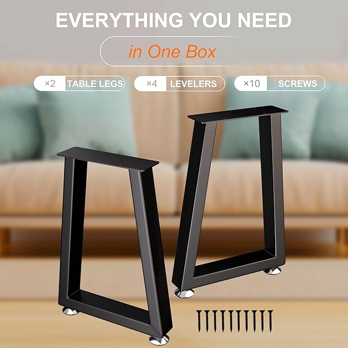 CHICAURA 16 Inch Metal Bench Legs (Set of 2), Heavy Duty Steel Coffee Table Legs, Modern Industrial Trapezoid Frame for Easy DIY Projects, Supports 500lbs (16" H x 12" W, Black)