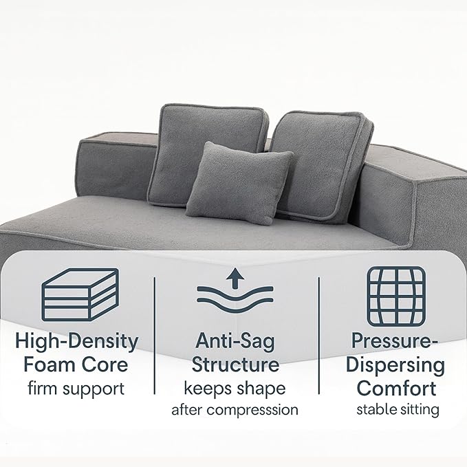 KEIKI 75.2" Teddy Fleece Single Sofa Chair – Modular Wide-Seat Lounge Chair with All-Foam Support & Three Cushions, Perfect Floor Couch for Renters, Compact Homes & Flexible Layouts
