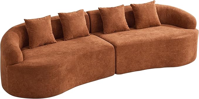 110.2" Curved Boneless Couch, Oversized Cloud Sofa with 4 Pillows, Modern 4 Seater Modular Sectional Sofa, Boneless Sectional Couches for Living Room, Curved Foam Couch, Orange