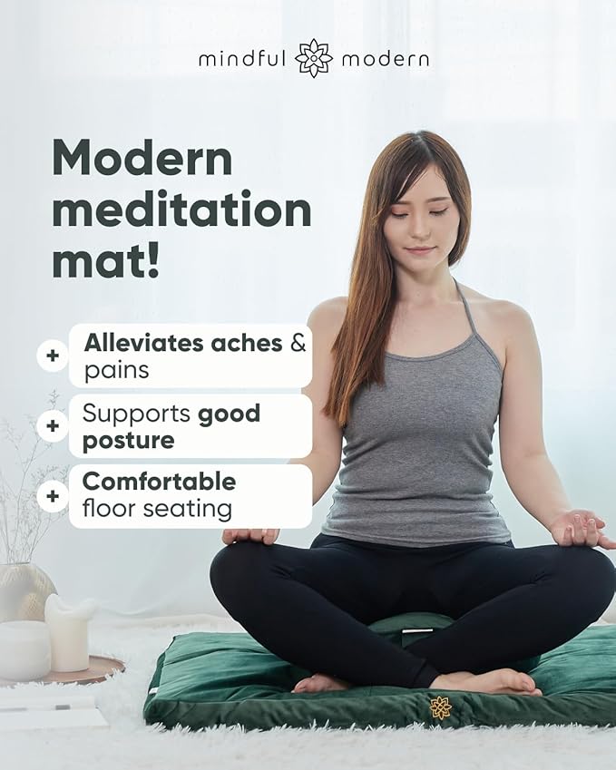 Mindful & Modern Zabuton Meditation Mat - Cotton Filled Yoga and Meditation Pad - Zabuton Meditation Cushion for Kneeling and Sitting Support - Large Rectangular Sitting Floor Pillow for Bench or Zafu