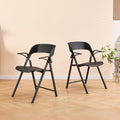 Folding Office Chair, Plastic Folding Chairs with Detachable Armrest, Stackable Dining Chairs, Portable Foldable Chair for Indoor, Outdoor, Wedding, Party, Picnic, Yard, Garden (Black, 2Pack)