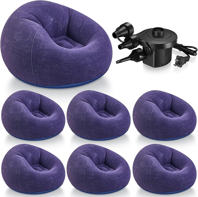 Realspring 6 Pcs Inflatable Bean Bag Chairs for Adults with Electric Air Pump, Blow up Couch Folding Portable Inflatable Couch Lazy Sofa for Outdoor Movie Nights Camping Room (Blue)