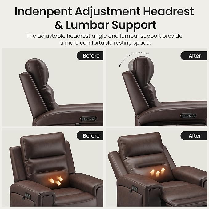 COLAMY Aura Triple Motors Power Recliner Chair with Power Headrest & Lumbar Support for Living Room, Home Theater Seating with Armrest Storage, Dark Brown