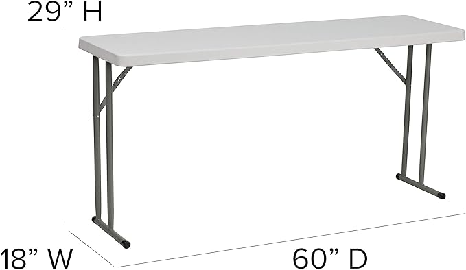 EMMA + OLIVER 5' Rectangular Plastic Folding Table, Long Plastic Foldable Table for Residential Indoor/Outdoor Events, White | Folding, Training/Seminar